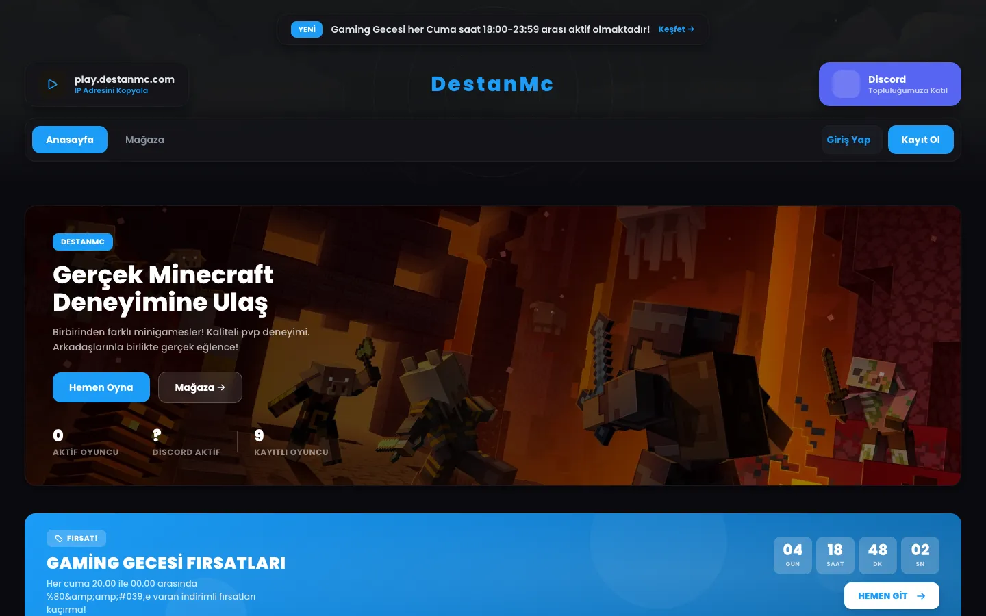 DestanMC — Minecraft Server Website website on desktop