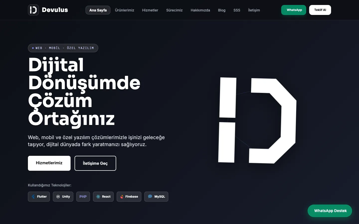 Devulus — Software Agency Website website on desktop