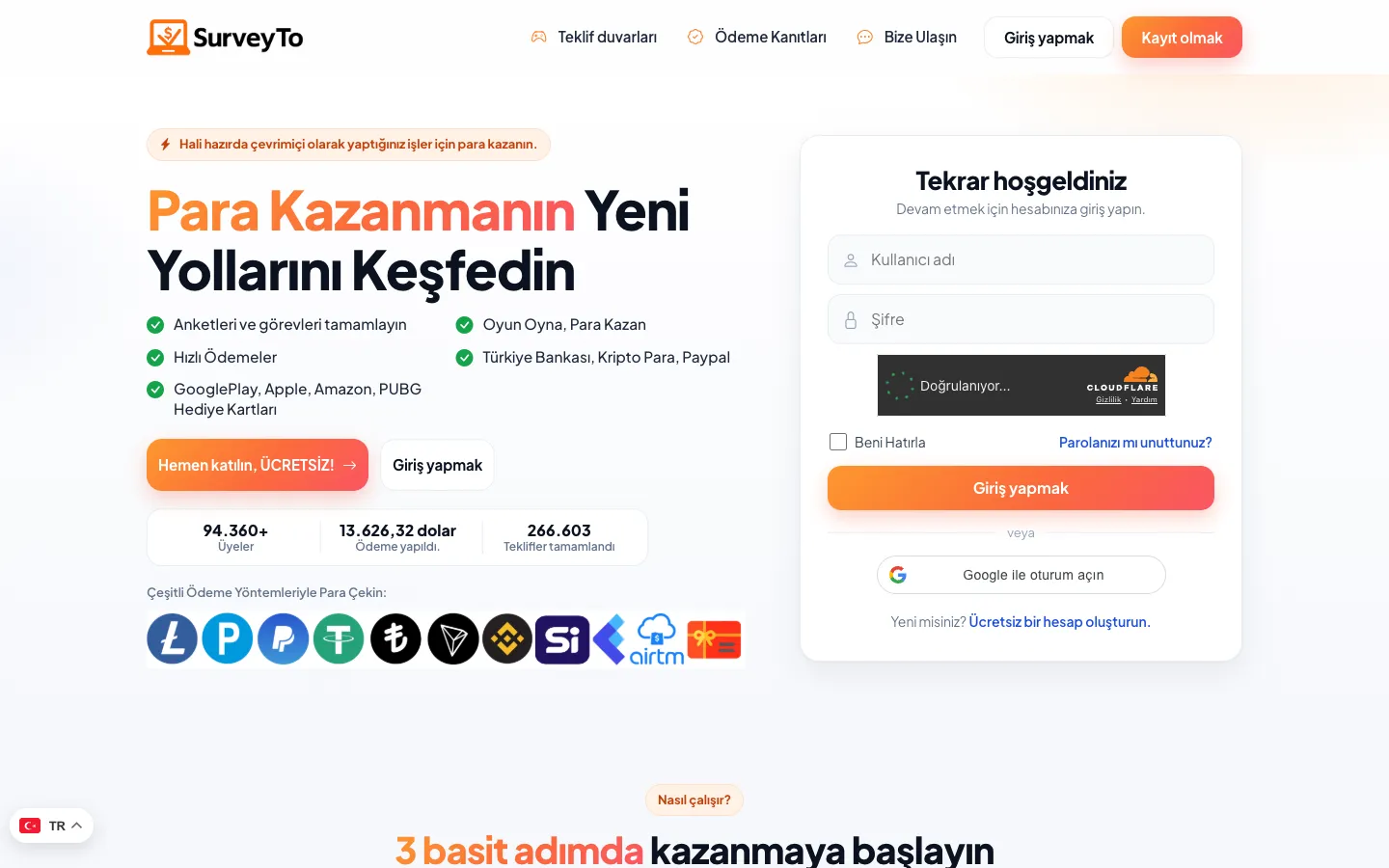 SurveyTo — Rewards Platform website on desktop