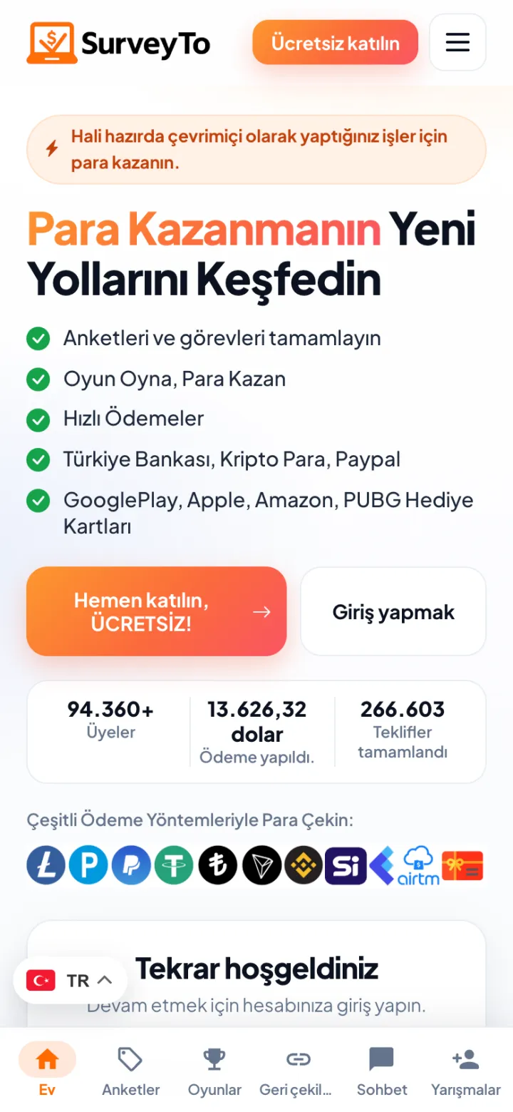 SurveyTo — Rewards Platform website on mobile