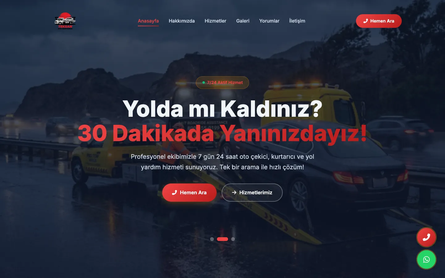 Teksan Oto Kurtarma — Towing & Roadside Assistance website on desktop