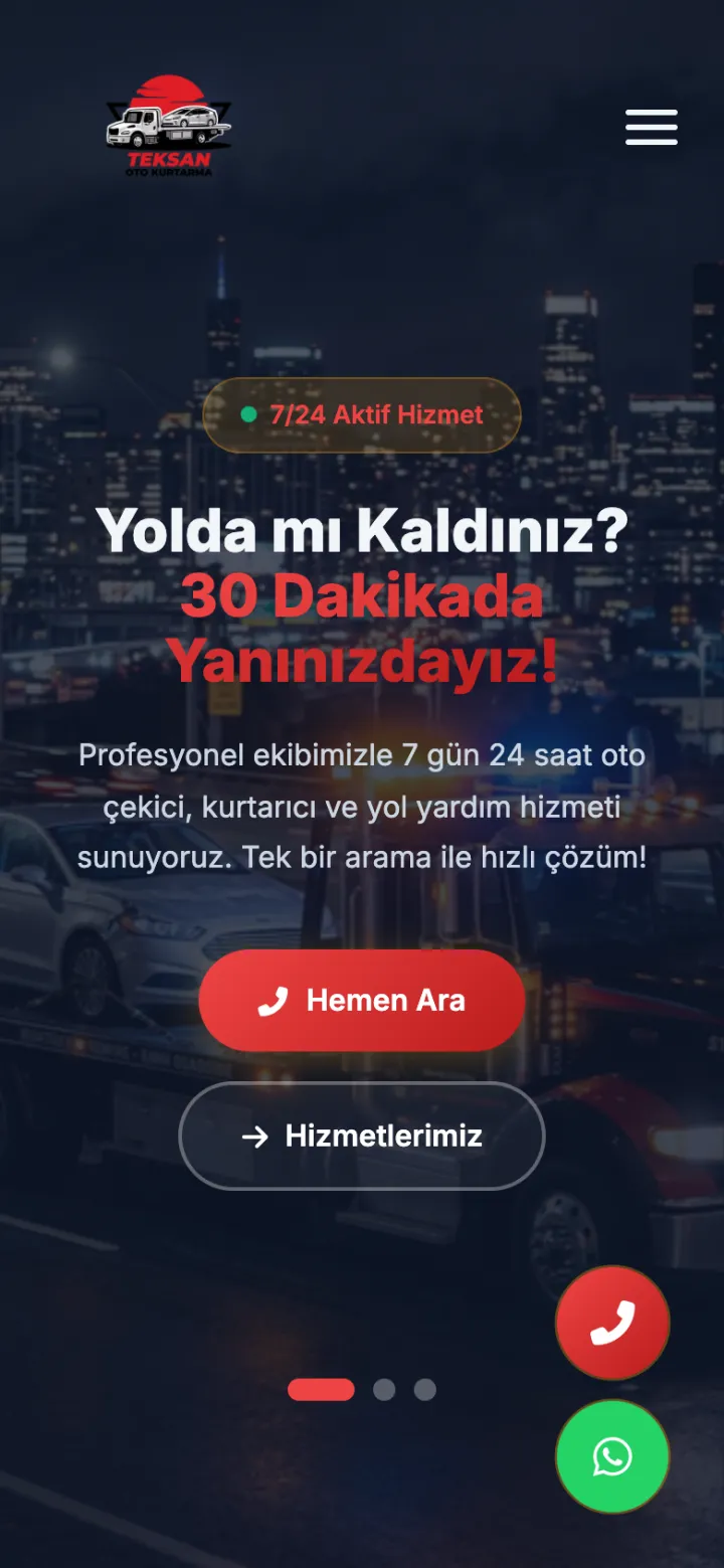 Teksan Oto Kurtarma — Towing & Roadside Assistance website on mobile